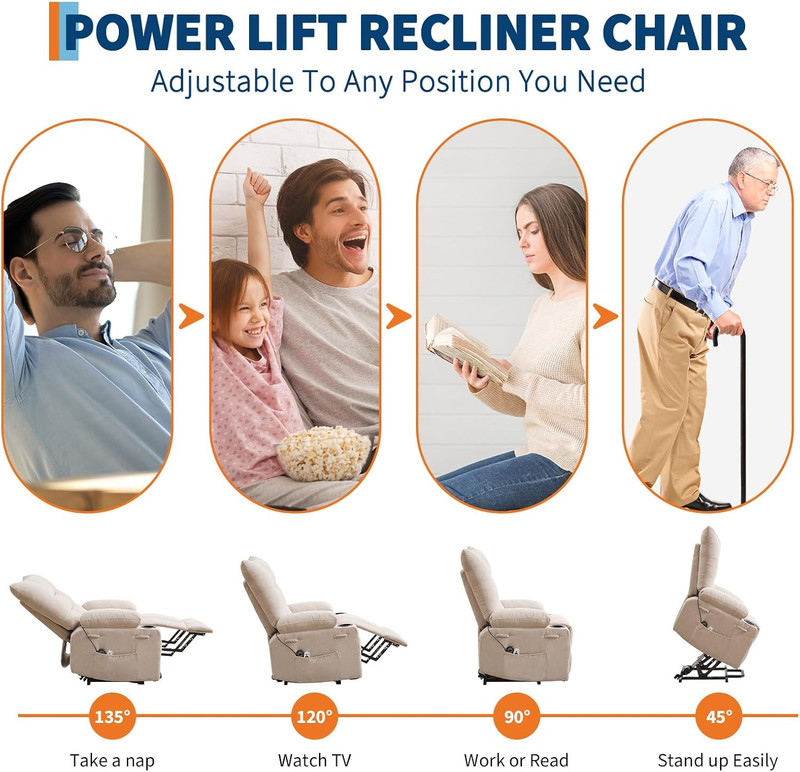 Electric Power Lift Recliner Chair with Massage, Heat & Cup Holders gallery