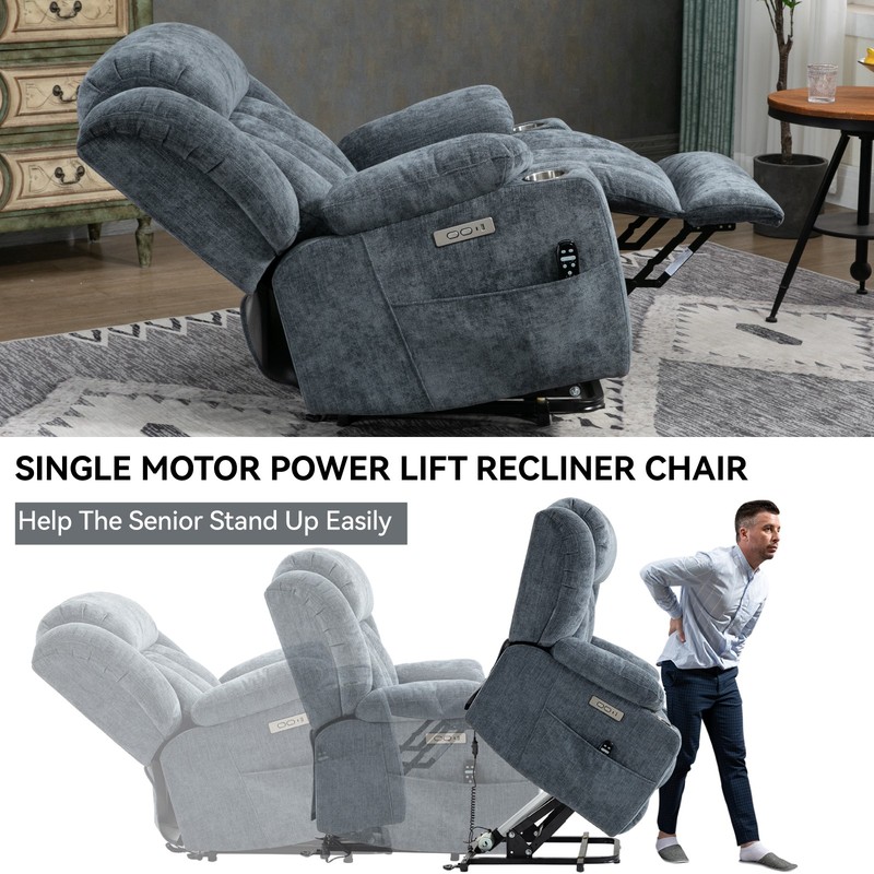 Power Lift Recliner Chair 350 lbs, 8-Point Massage, Lumbar Heat, USB Ports, Blue gallery