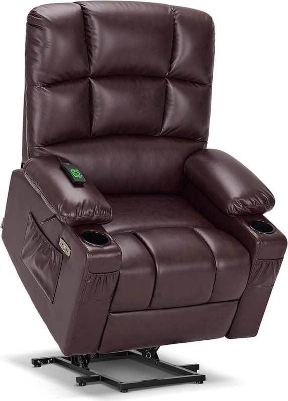 Large Dual Motor Power Lift Recliner Chair with Massage & Heat - Dark Brown