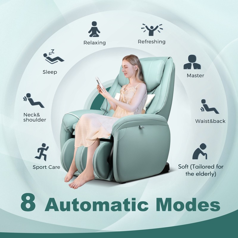 Full Body Zero Gravity Massage Chair w/ 17.5” x 17.5” Thrown Pillow Green gallery
