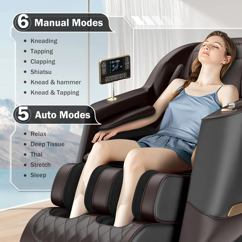 53" Full Body Shiatsu Massage Chair - Zero Gravity, Heat & Dual Control, Brown gallery