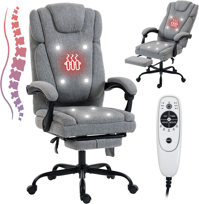 Massage Office Chair with Heat Reclining High Back Desk Chair | Fabric Massage O