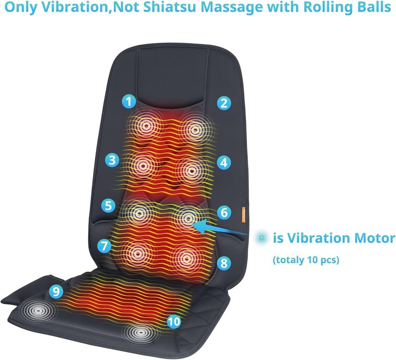 10-motor vibrating massage cushion and back massager, suitable for chairs. gallery