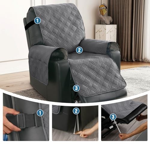 100% Waterproof Recliner Chair Cover Nonslip Recliner Cover Stay in Grey/Beige gallery