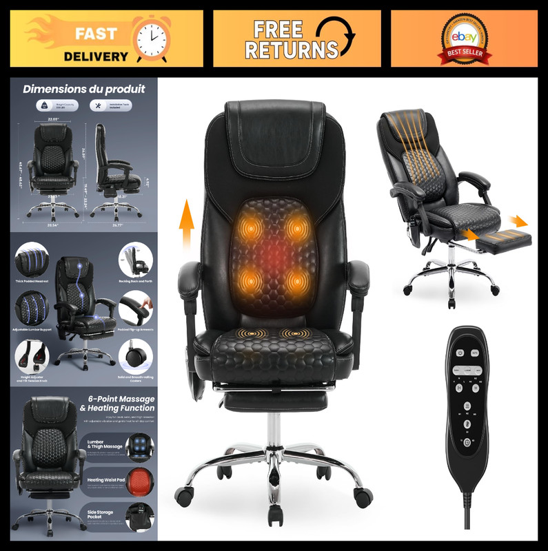Massage Office Chair with Heat & Footrest - 3-Level Heating, Easy Assembly, Big