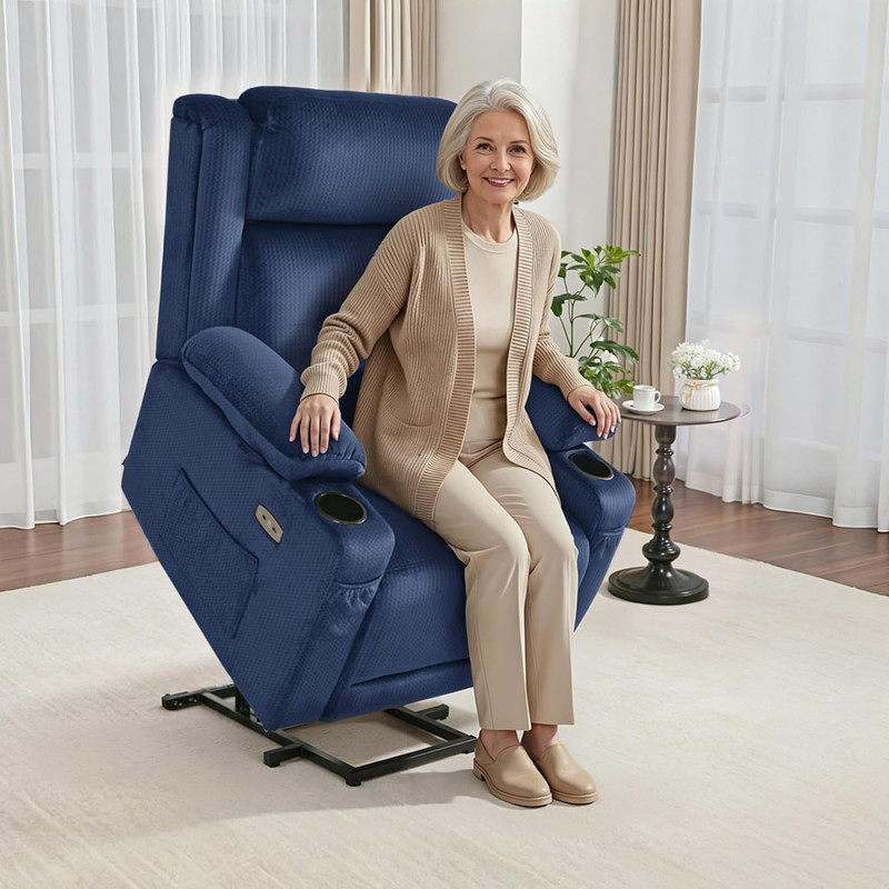 Navy Blue Power Lift Recliner with Massage, Heat & USB for Elderly Comfort gallery