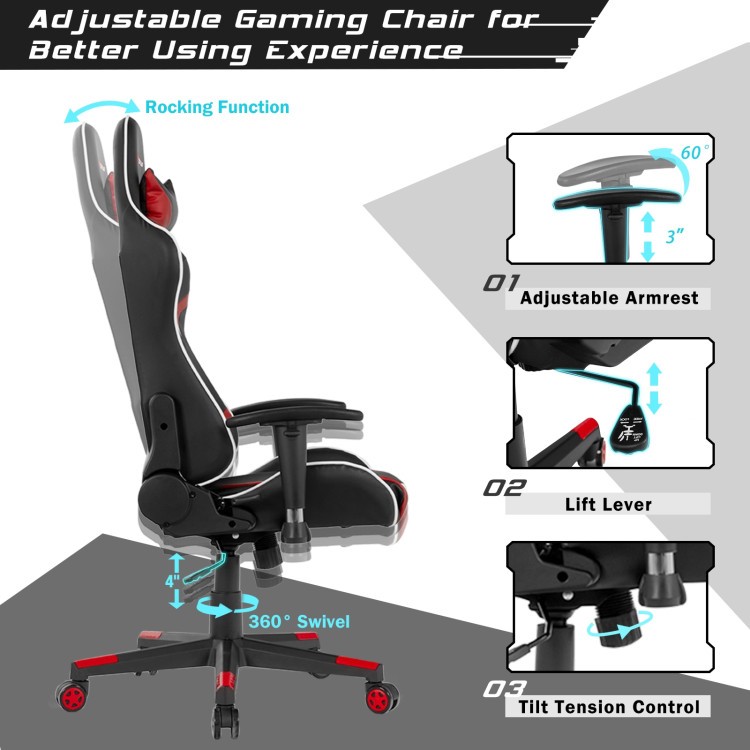 Reclining Massage Gaming Chair with Lumbar Support and 360° Swivel gallery