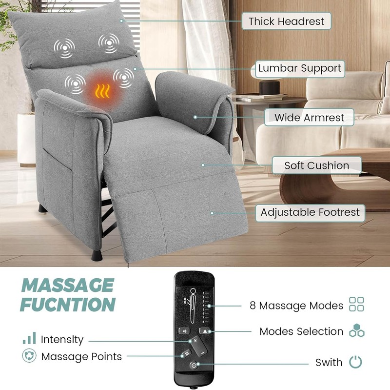 Electric Power Recliner with Heat & Massage,Remote Control Padded Chair for Home gallery