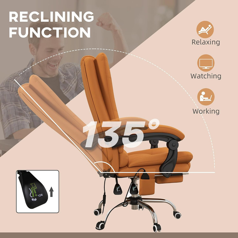Executive Massage Office Chair, 4 Vibration, Heat, Light Brown | 3 Modes, PU Lea gallery