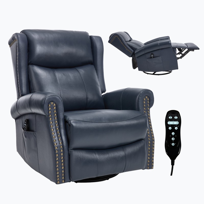 Massage Recliner Chair with Rocker, Swivel & Heat, Blue Leather gallery