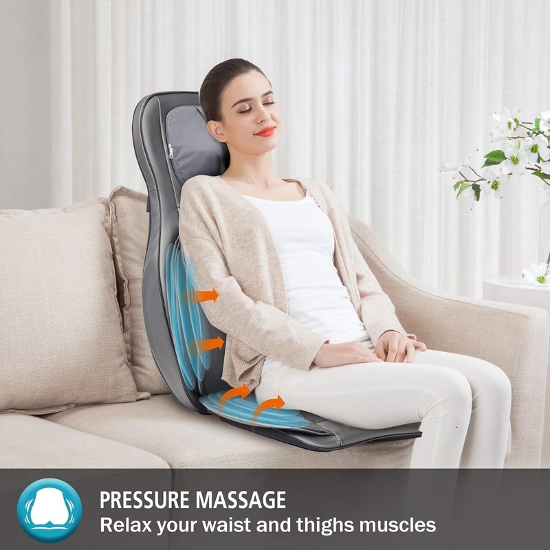 Portable Shiatsu Massage Chair Pad with Heat & Compression - Gray Comfort gallery