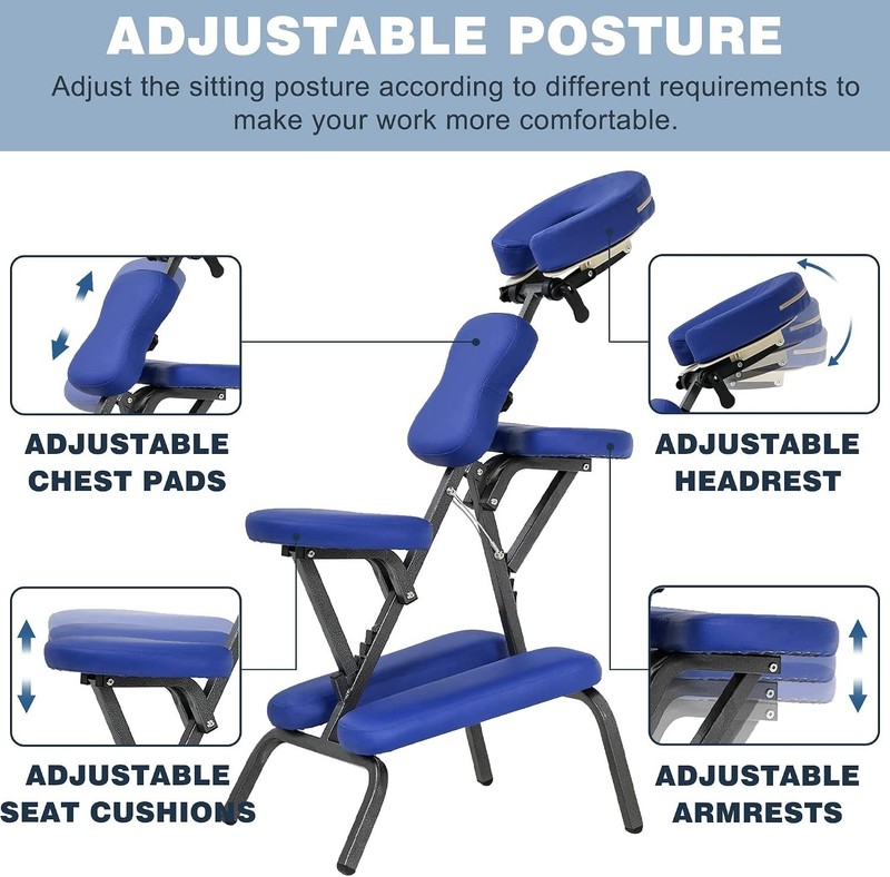 Portable Massage Chair with Adjustable Cradle & High-Density Foam - Blue gallery