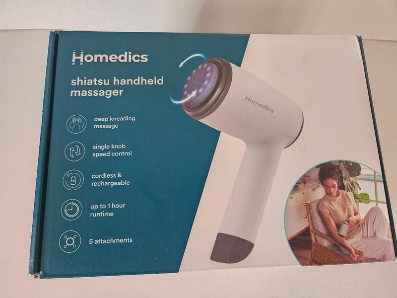 Homedics Shiatsu Handheld Massager Cordless Rechargeable White HHP-353-2