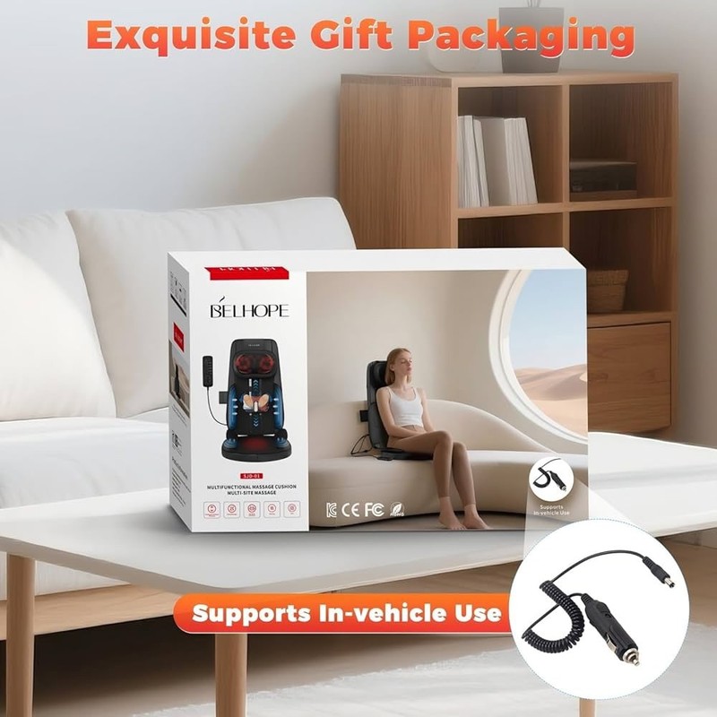 Belhope SJD-01 Massage Chair Cushion Black Heated Shiatsu Vibration LCD Remote gallery