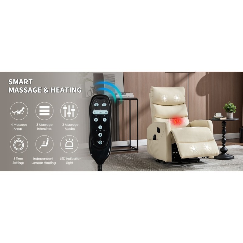 Heat Massage Recliner Chair – Manual Rocker & Swivel, Fabric Living Room gallery
