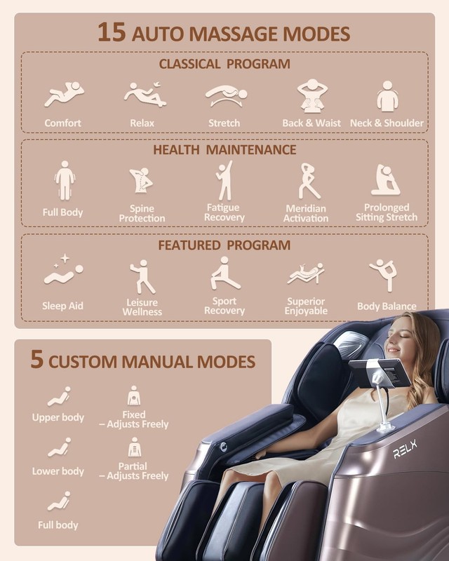 RELX Massage Chair Full Body with Scan, Zero Gravity, Large, Brown gallery