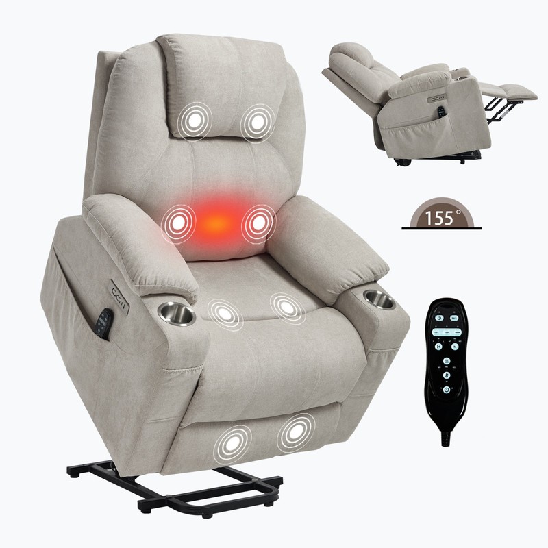 Power Lift Recliner Chair 350 lbs Beige 8-Point Vibration Massage & Heat gallery
