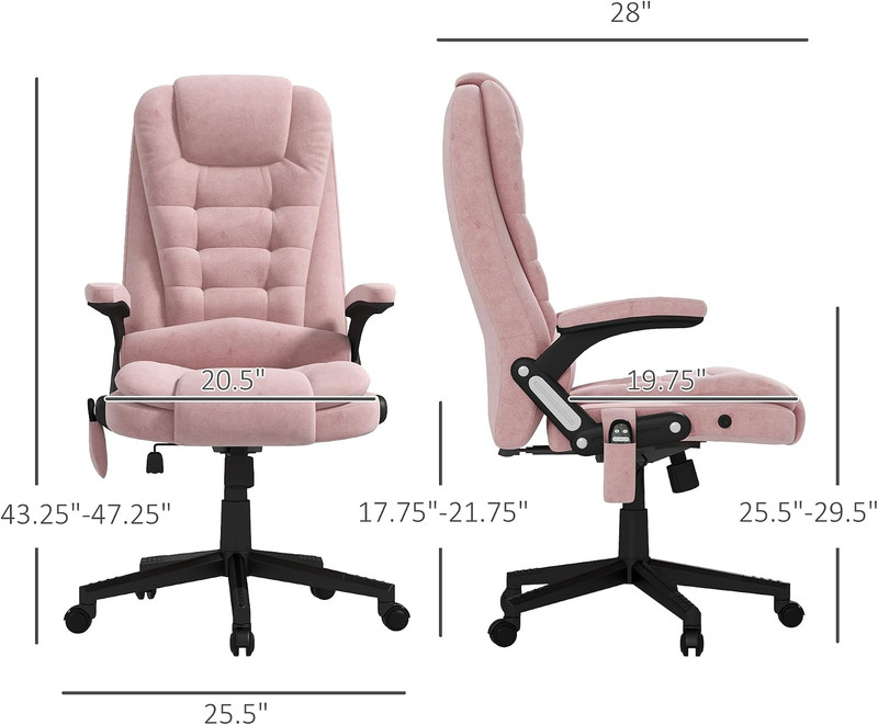 HOMCOM Executive Office Chair 6 Points Vibration Massage Velvet Pink | Heated Lu gallery