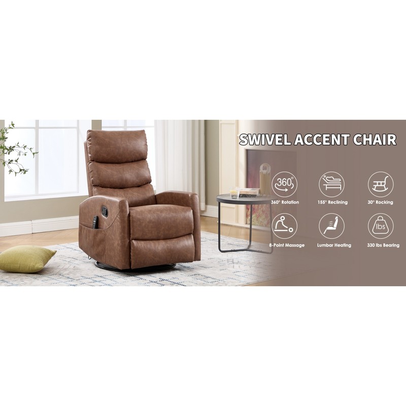 Manual Recliner Chair with Massage, Heat, Rocker & Swivel, Yellow gallery