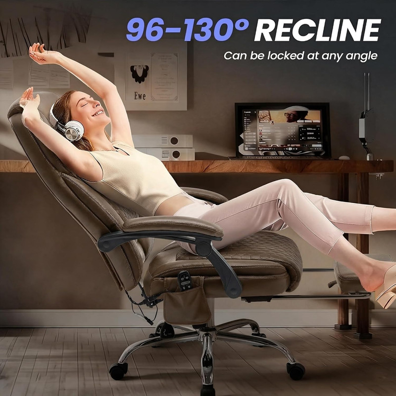 Massage Office Chair Set of 2 with Heat and Footrest - 3-Level 65°C Targeted Hea gallery