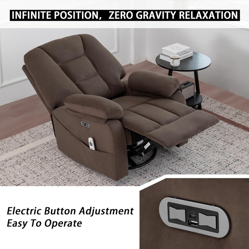 Massage Rocker Recliner Chair with Heat & USB Fabric Brown NEW gallery