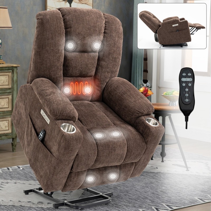Power Lift Recliner Chair Massage Heat Elderly USB Type-C Cup Holders Chenille gallery