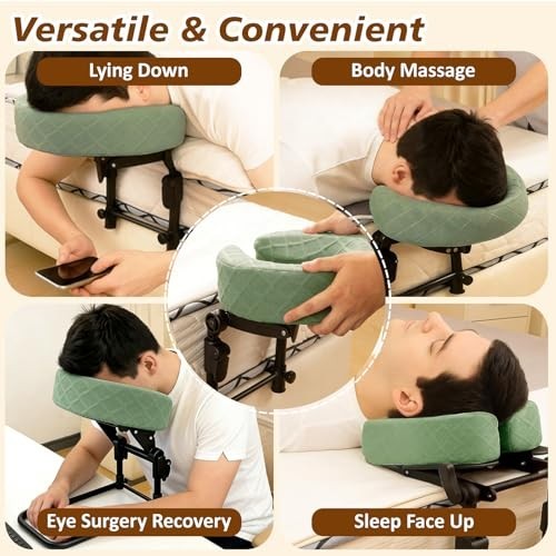 Adjustable Massage Headrest for Bed & Table, 2 Washable Pillowcases - Green & Pi gallery