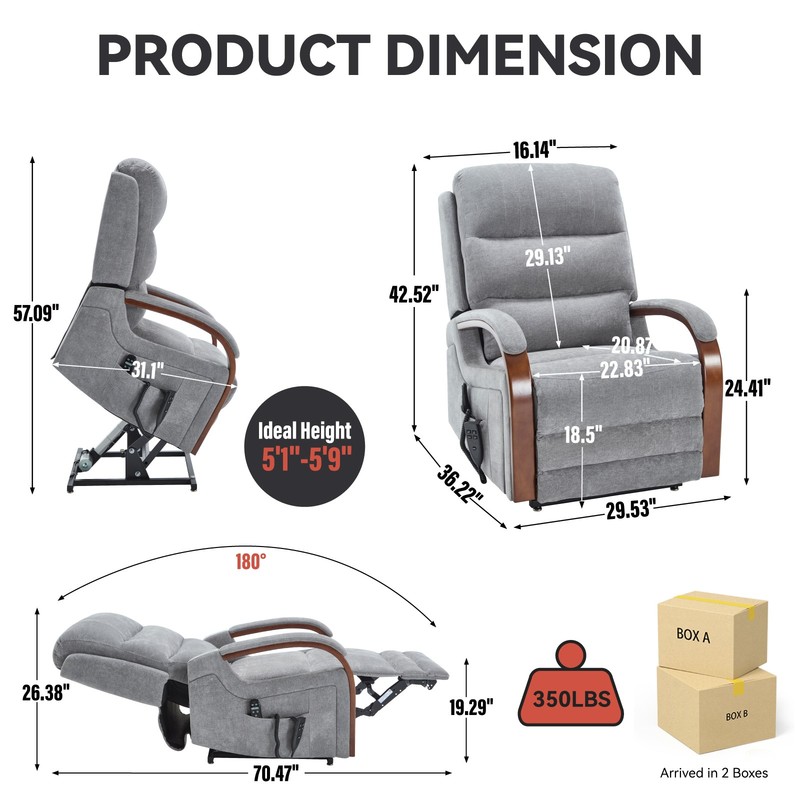 Power Lift Recliner Chair Dual Motor Heat Massage 350 LBS Capacity gallery