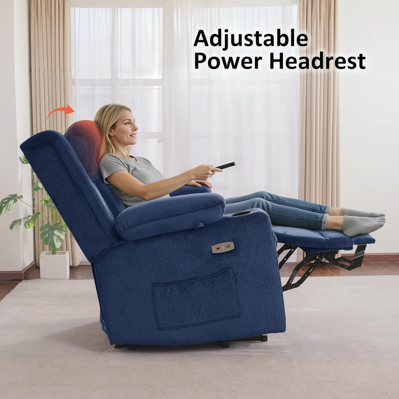 Navy Blue Power Lift Recliner with Massage, Heat & USB for Elderly Comfort gallery