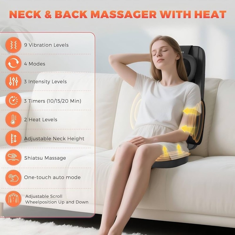 Belhope SJD-01 Massage Chair Cushion Black Heated Shiatsu Vibration LCD Remote gallery