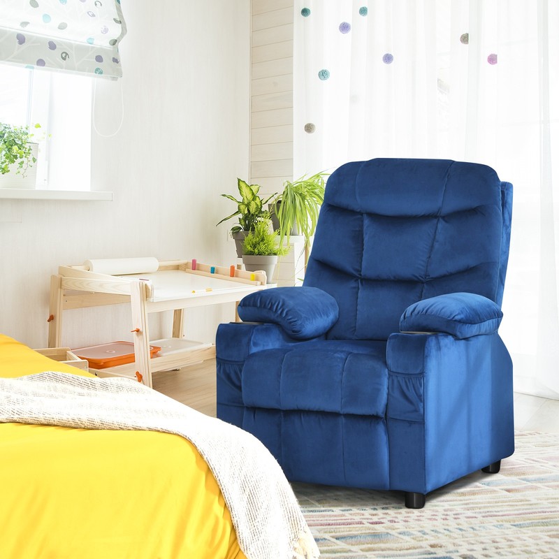 Honeyjoy Kids Youth Recliner Chair Velvet Fabric w/Cup Holder & Side Pocket gallery