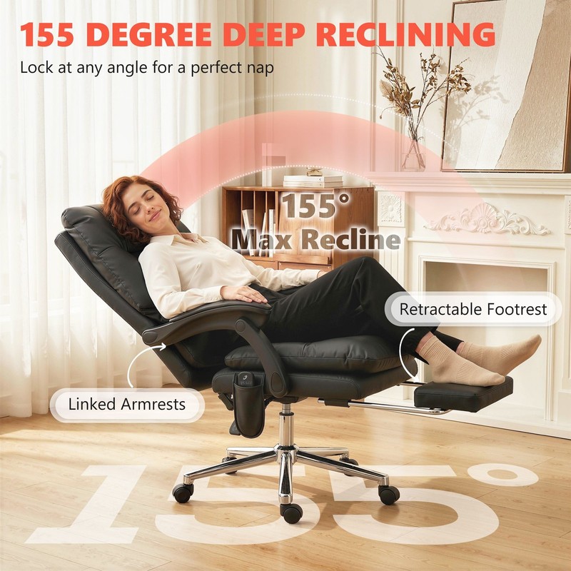 Ergonomic Executive Massage Chair, 6 - Point Vibration, Faux Leather, Black gallery