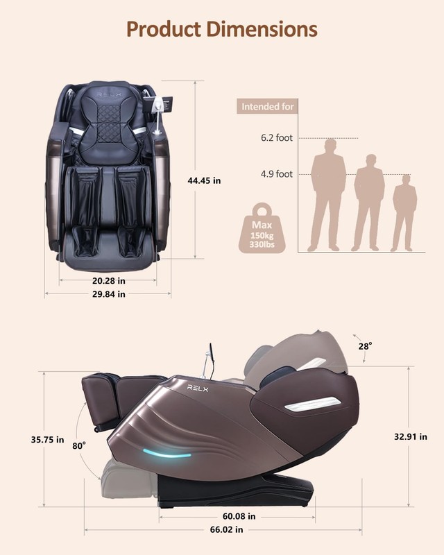 RELX Massage Chair Full Body with Scan, Zero Gravity, Large, Brown gallery
