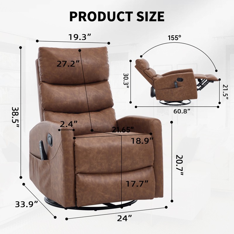 Manual Recliner Chair with Rocker, Swivel, Massage & Heat, Yellow gallery