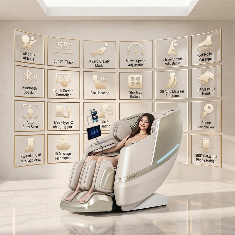 Reexinfty 4D Zero Gravity Full Body Massage Chair 20 Auto Programs Beige gallery