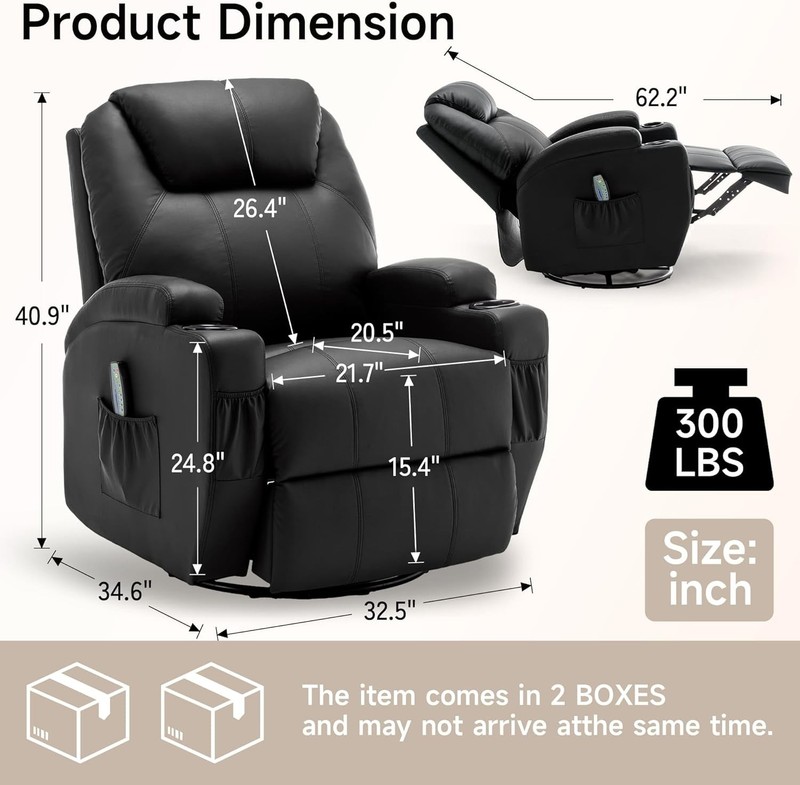 Recliner Chair, Rocking Chair with Massage and Heat, 360° Swivel Recliner Chairs gallery