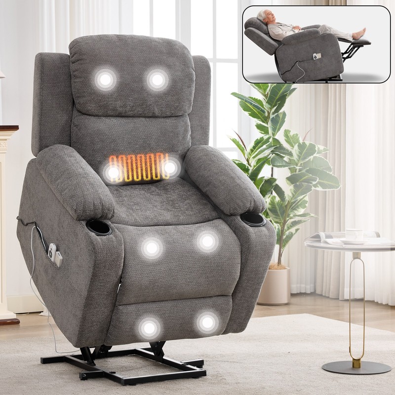 350 lbs Power Lift Recliner Chair with 8-Point Vibration Massage & Heat Grey