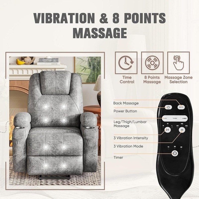 Electric Lift Recliner Chair Massage Vibration Support Storage Easy Assembly New gallery