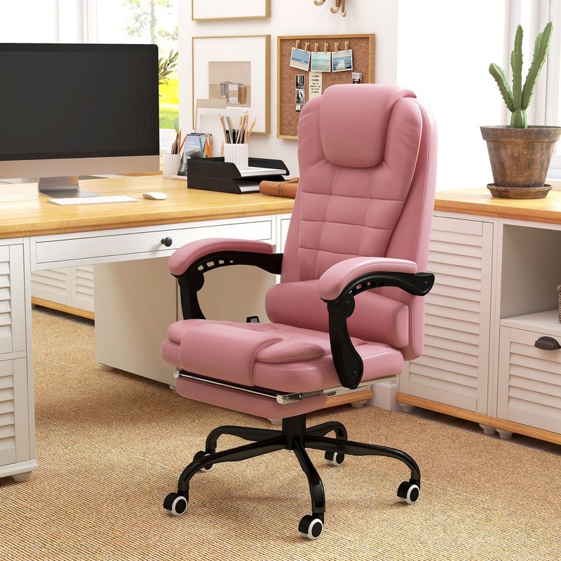 Executive High Back Office Chair with Massage Function Reclining Pink Adjustable gallery