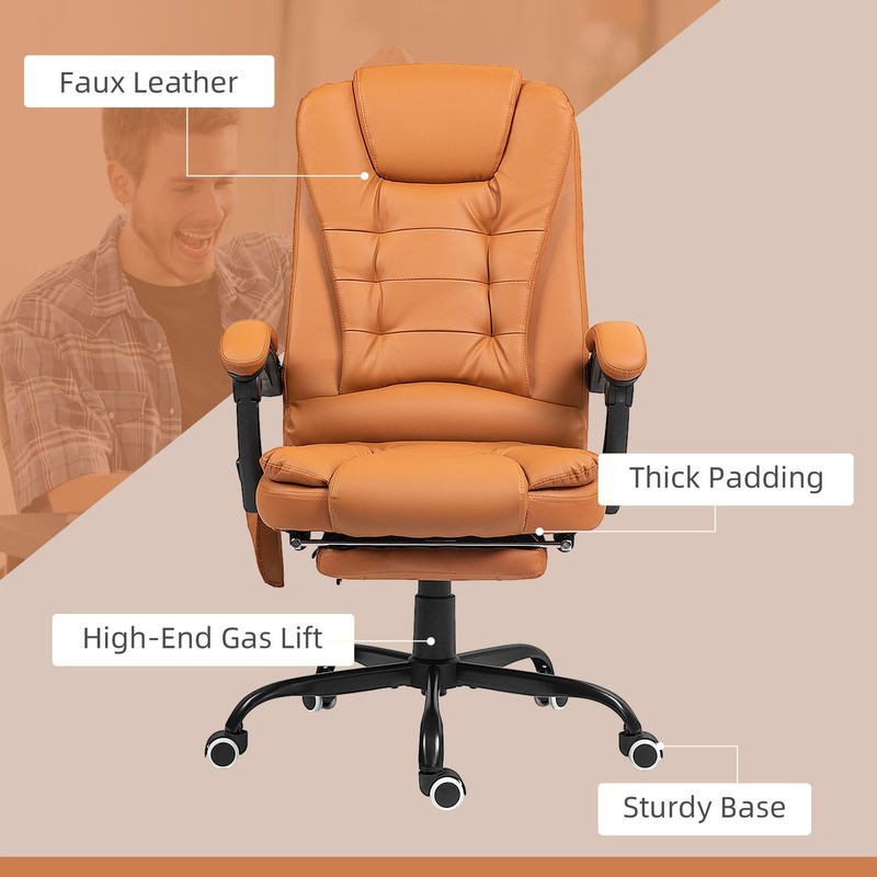 High Back Massage Office Chair with Lumbar Support and Footrest, Light Brown gallery