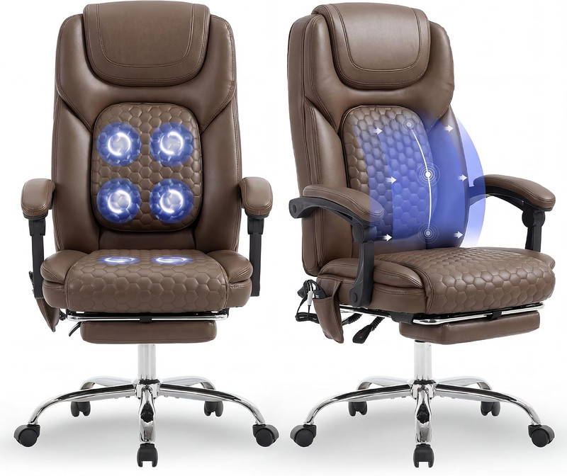 Massage Office Chair Set of 2 with Heat and Footrest – 3-Level 65°C Targeted Hea