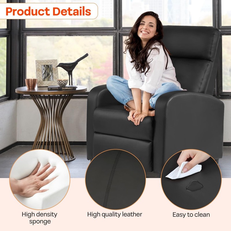 Recliner Sofa Massage Chair with Lumbar Support & Padded Backrest for Home Theat gallery
