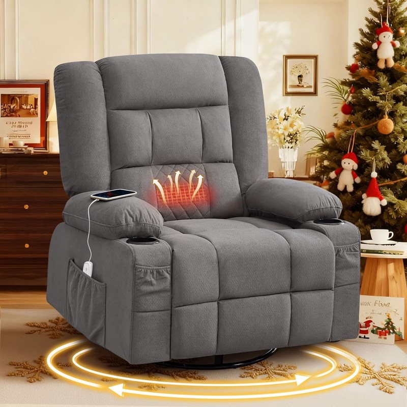 3D Kneading Massage Rocker Recliner Chair with Heat, USB, 2 Cup Holders