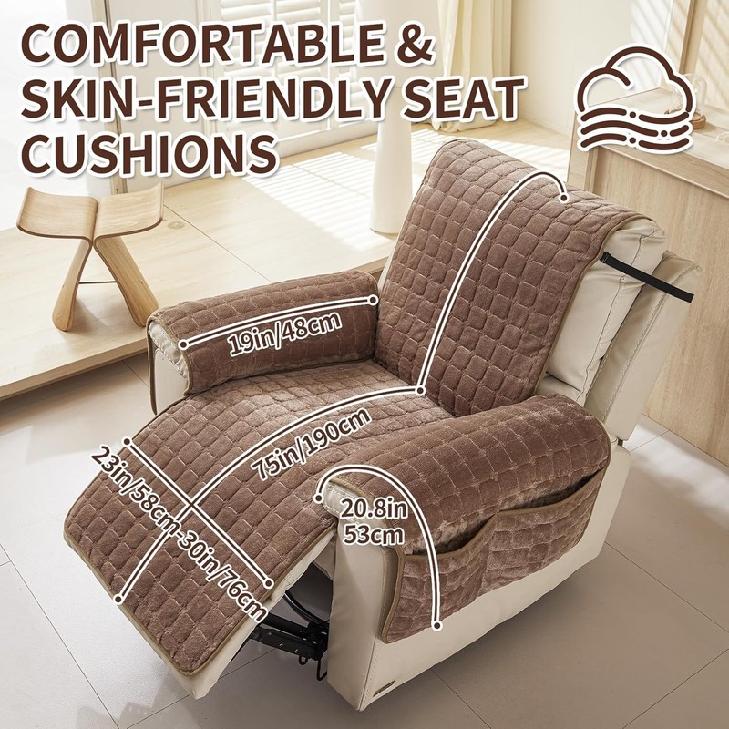 Plush Recliner Slipcover 23 Inches Washable Chair Covers Artificial 23" Coffee gallery