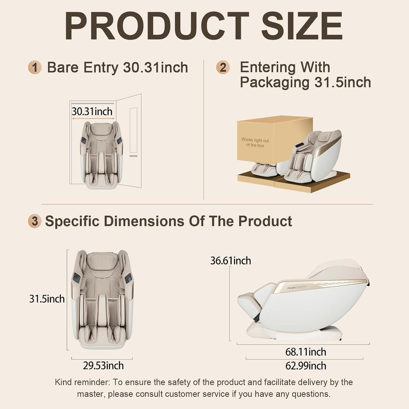 4D Full Body Massage Chair, Zero Gravity, 20 Modes, Bluetooth, Beige gallery