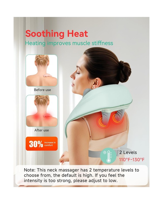 Snailax Cordless Shiatsu Neck Massager with Heat, 4D Kneading Back Shoulder M... gallery