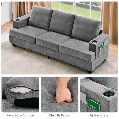 Modern 89 in 3-Seater Sofa for Living Room, Comfy Couches with Deep Seat, Grey gallery
