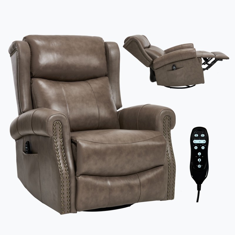 Manual Recliner Chair with Heat Massage, Rocker & Swivel in Leather gallery