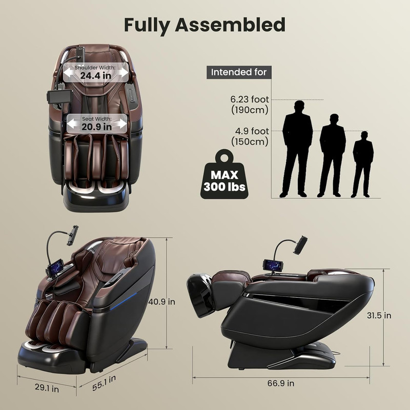 4D Shiatsu Massage Chair with Bluetooth, Zero Gravity & Knee Heating - G9 Black gallery