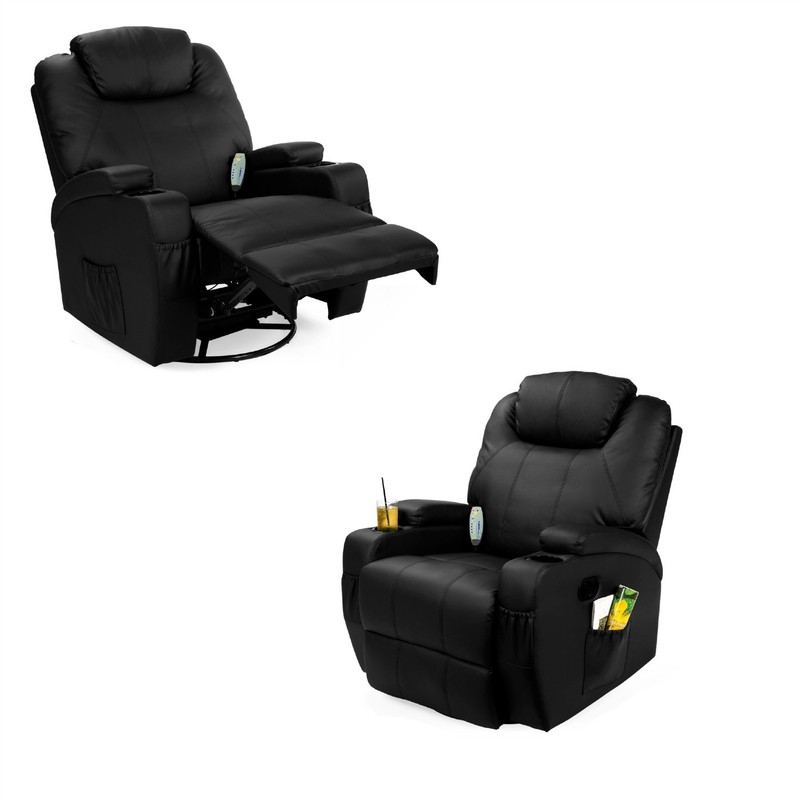 Black Swivel Recliner Massage Chair with Heat 5 Mode Remote Control gallery